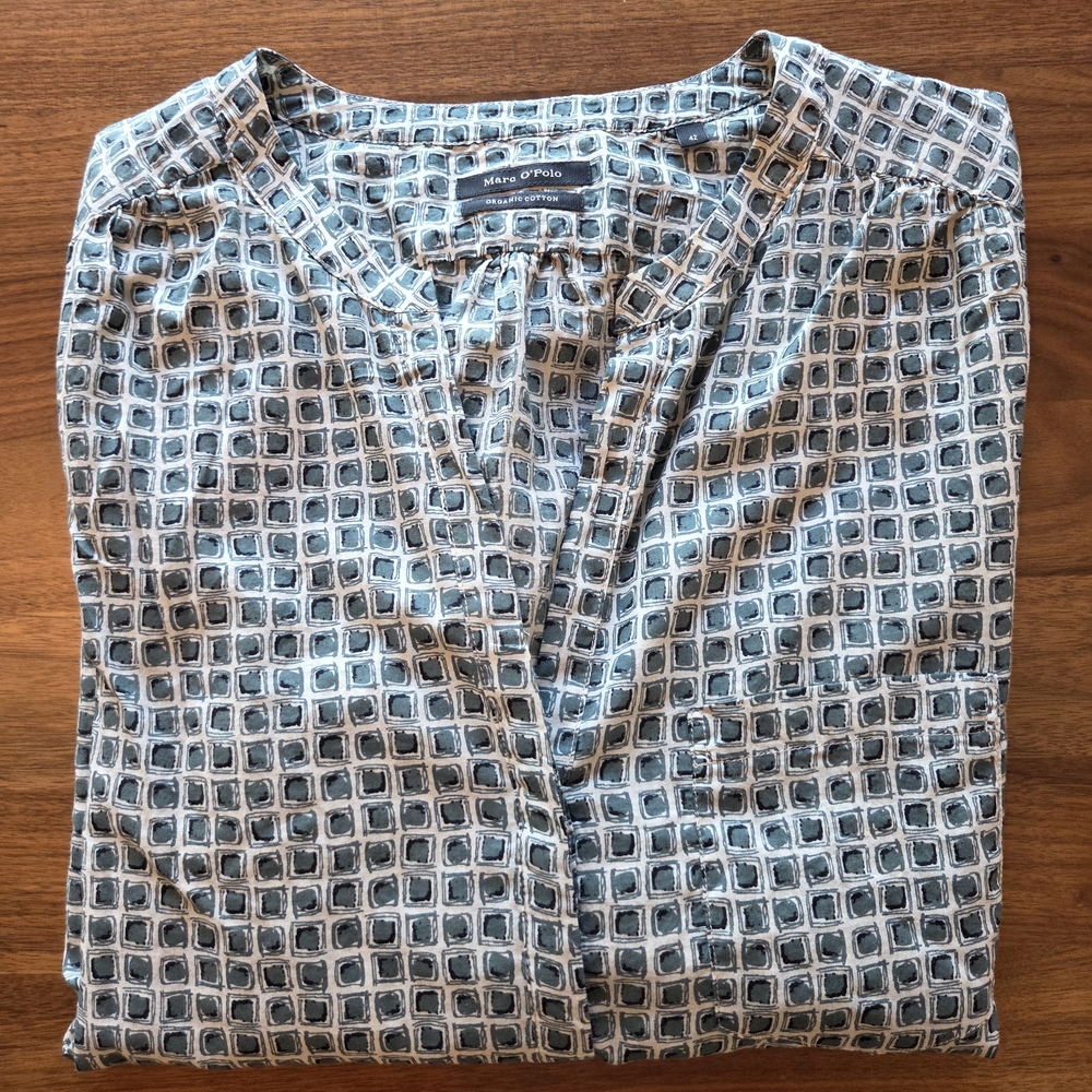 Marc O'Polo Organic Cotton Geometric Print Button Down Blouse, Sz EU 42 US 10